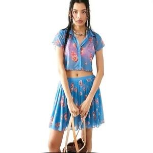 NWOT Free People Florence Floral Mesh Mini Skirt & Crop Shirt 2-PC Set Z241